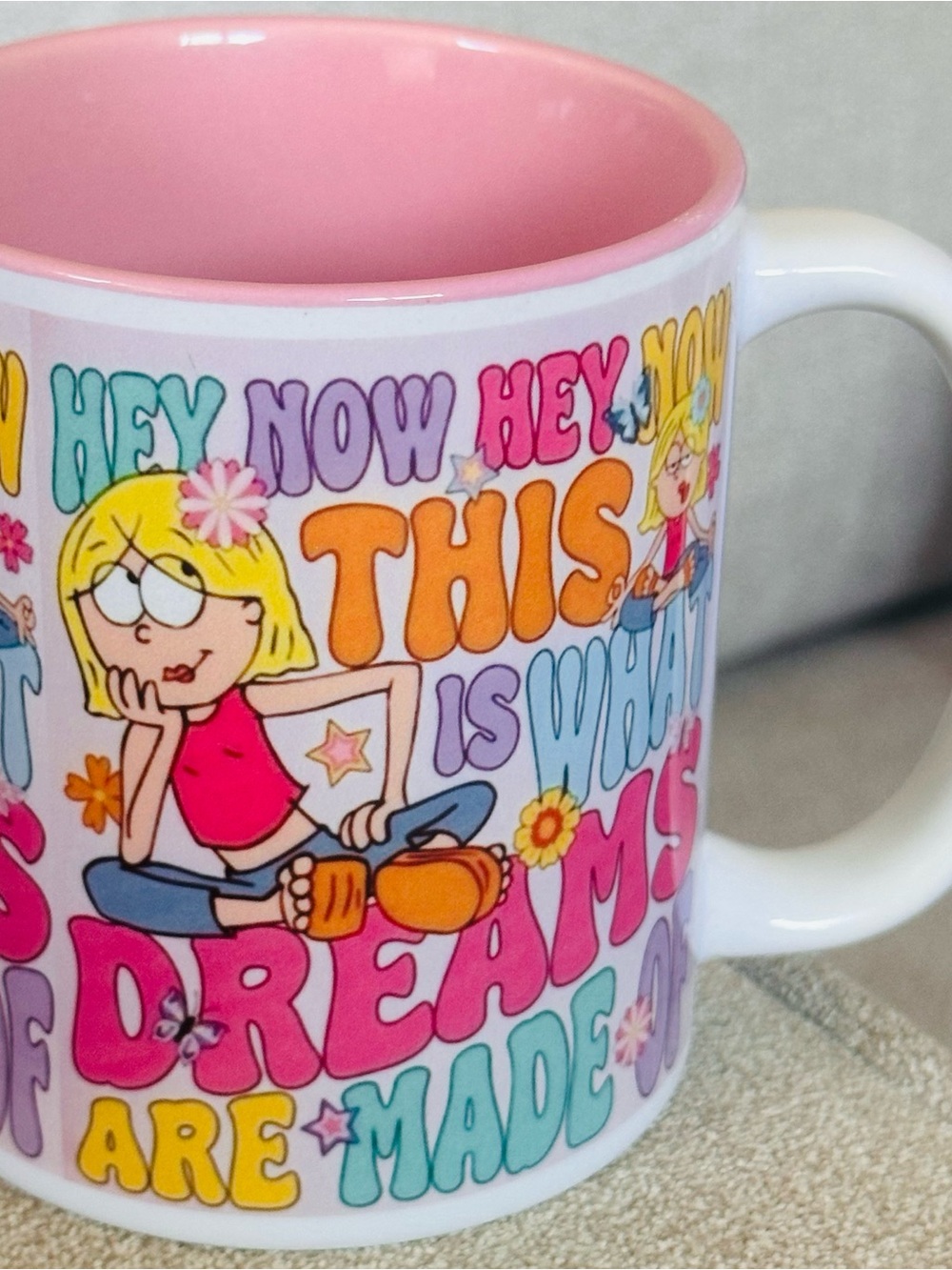 Pink Interior Colorful Cartoon Quote Ceramic Mug